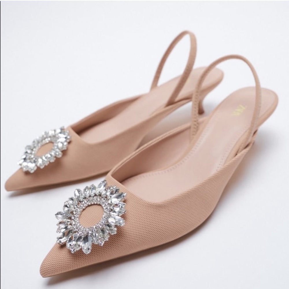 ZARA Jewel Trim Kitten Heels - Picture 2 of 6